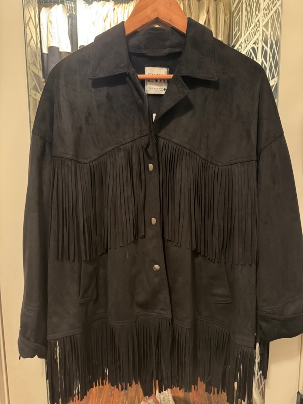 Zara Black Suede Fringe Jacket for Women